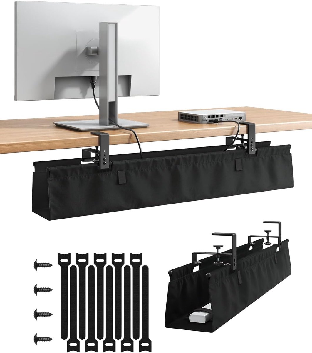 Kabelmanagement tray 91 cm - Oxford-weefsel - Klem/schroefbevestiging - Organiseer kabels onder bureau - ShopVlot