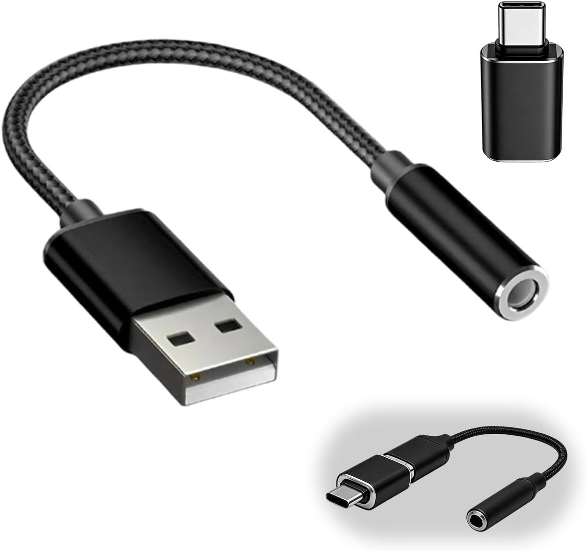 USB naar 3.5mm Jack Audio Adapter - 2-in-1 Type-C naar Jack - Externe geluidskaart - Perfect voor muziek en spraak - ShopVlot