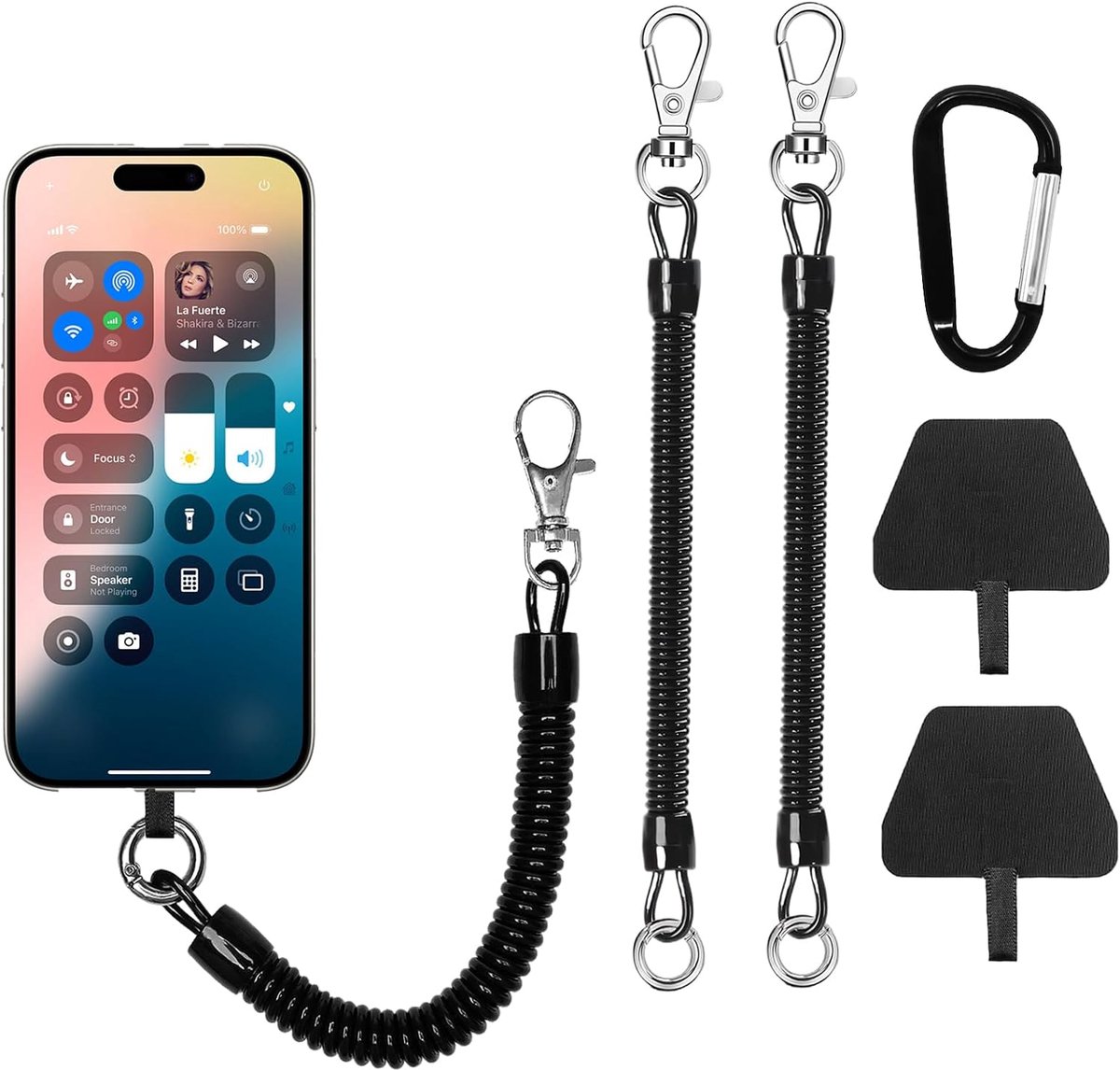 Mobiele telefoon ketting 2 stuks - flexibele spiraalkabel - diefstalbeveiliging met karabijnhaak - ShopVlot