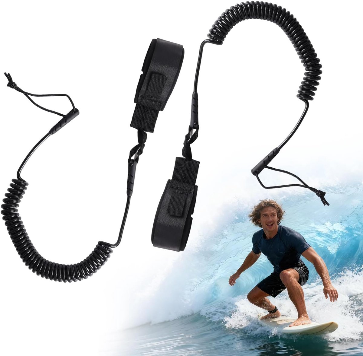 SUP Leash Set van 2 - 3 meter - Zwart - Veiligheidslijn voor SUP en Surfboards - ShopVlot