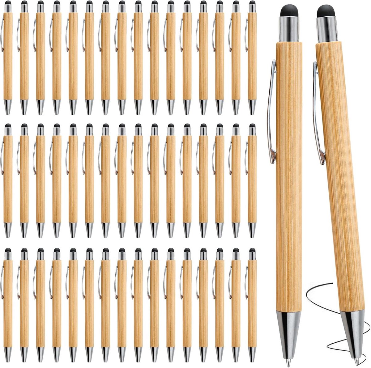 Bamboe balpen set 50 stuks - houten pen - milieuvriendelijk - soepel schrijven - ShopVlot
