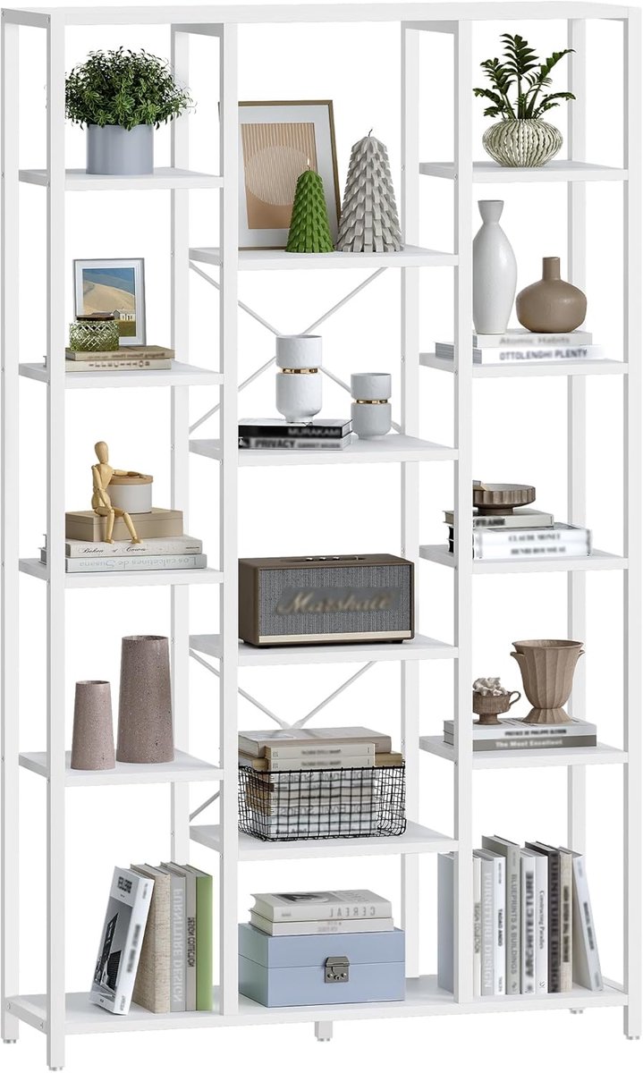 Hzuaneri Boekenkast, staand rek met 6 niveaus, 15 planken, 170 cm, wit