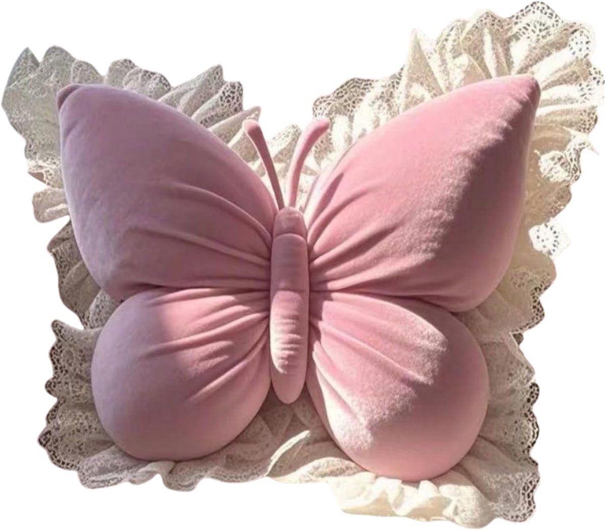 Ulisem - Kussen - Vlinder ontwerp dierbaar multifunctioneel kussen - 43x31 cm groot - Zachte pluche stof - Grote PP katoen vulling - Als zitkussen en rugsteun - Voor woonkamer en auto - Ook als decoratie - Roze