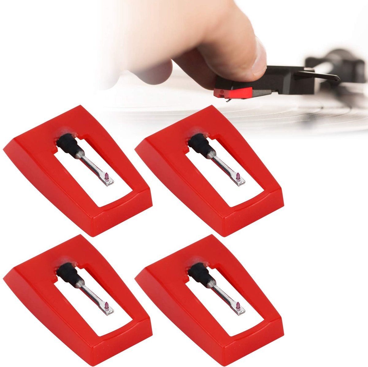 Platenspelernaald 4 Stuks - Vervangende Stylus - Geschikt voor Elektrische Platenspelers - Verbeter je Geluidskwaliteit - ShopVlot