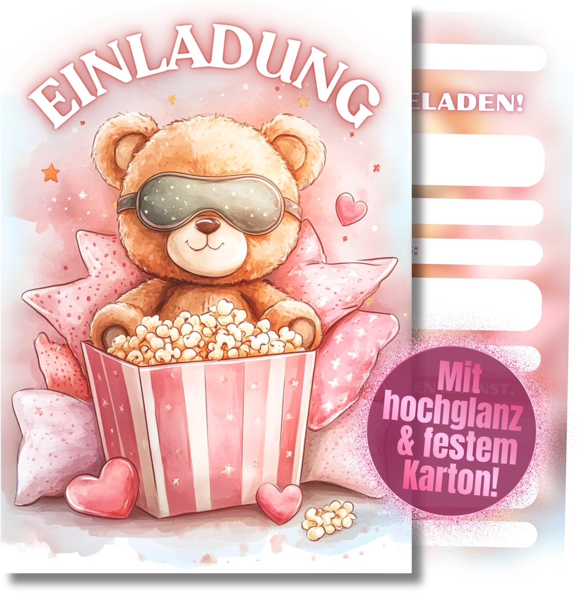 Uitnodigingskaarten pyjamaparty - 12 stuks - DIN A6 - teddybeer ontwerp - perfect voor kinderverjaardag - ShopVlot