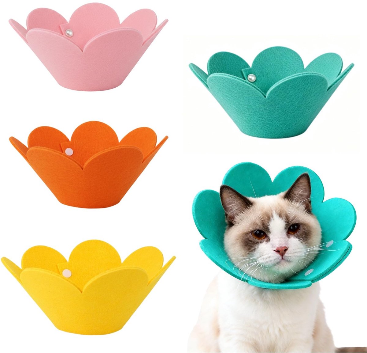 Kattenkraag 4 stuks - zonnebloem - zachte bescherming - instelbare anti-bijten - ShopVlot