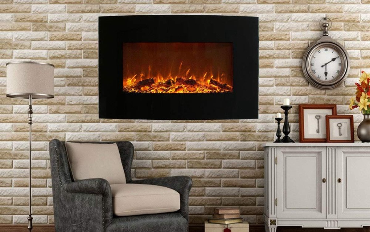 BREAKLING Elektrische wandhaard met vlammeneffect, led, verwarmd, zwart, 2000 W, 90x50cm, afstandsbediening, verwarming - ShopVlot