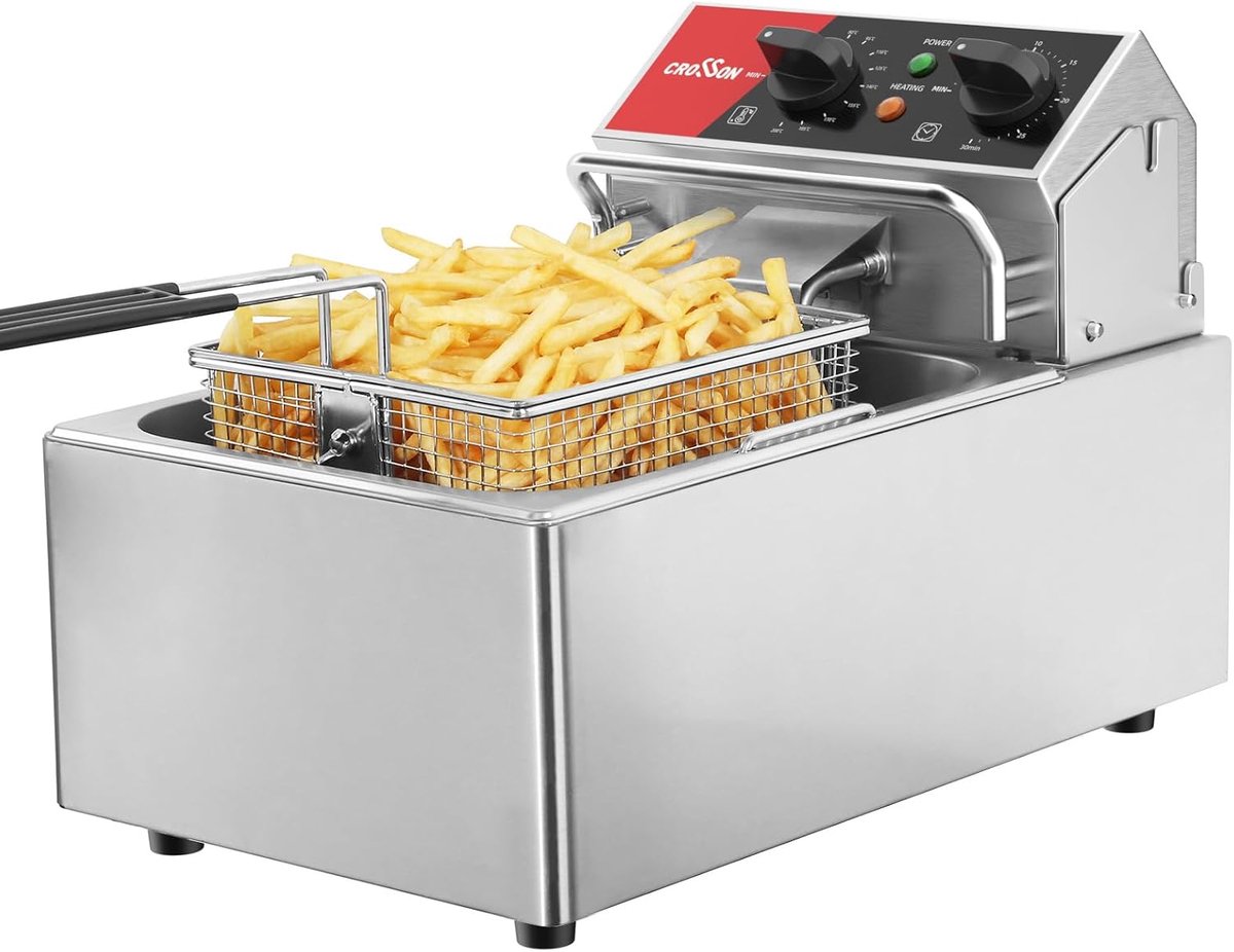 Frituurpan 6 liter - Roterende deksel - Tijdklok 30 minuten - Perfecte krokante gerechten - ShopVlot