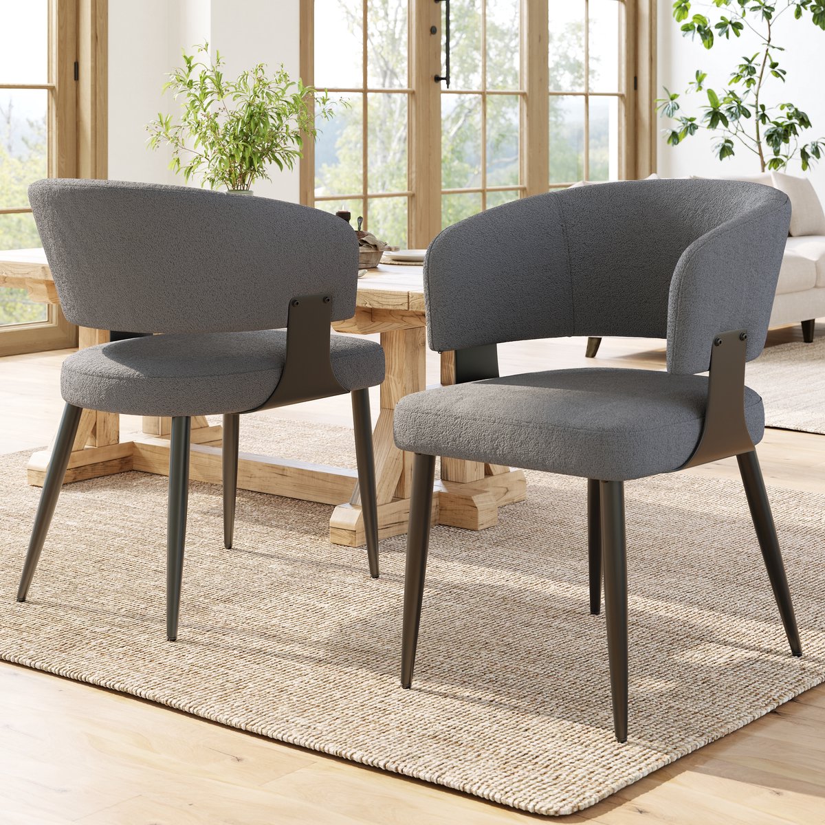 STILVORA Eetkamerstoel Set Van 2 Grijs Flanel Ergonomische Rugleuning Metalen Poten Voor Eetkamer En Woonkamer 59 X 46,5 X 81,5 Cm