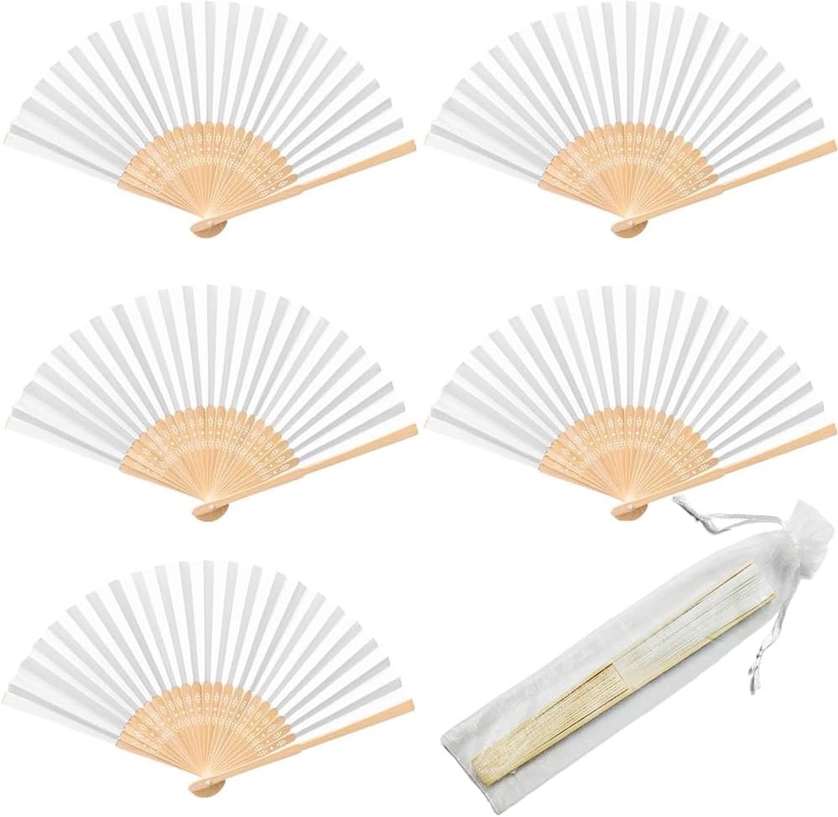 Vouwbare Papieren Huwelijksventilator 30 Stuks - Wit - Inclusief Organza Zak - Perfect voor Zomerbruiloften - ShopVlot