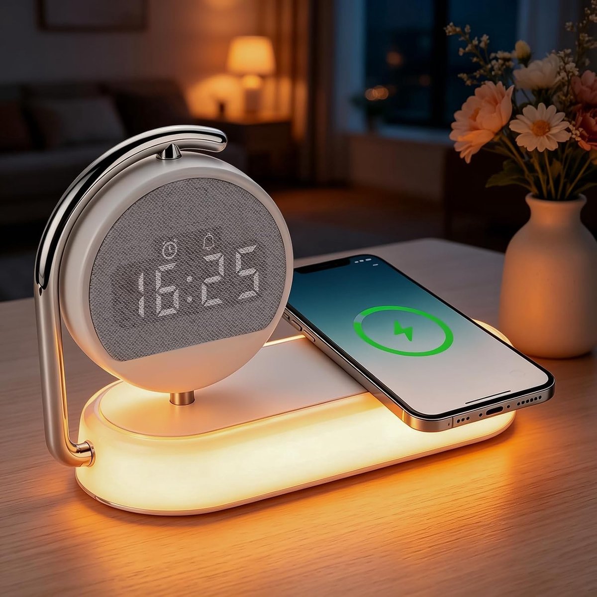 Nachtlampje 4-in-1 - Digitale wekker met snellaadstation - Touch dimm functie - Ideaal voor slaapkamer - ShopVlot