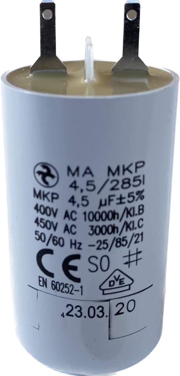 Capacitor 4.5µF - niet-gepolariseerd - 2 x kabelschoentjes - geschikt voor rolluiken of jaloezieën - ShopVlot
