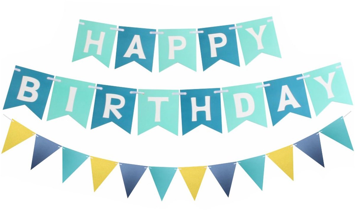 Verjaardagsbanner driehoeksvlaggen - karton - blauwe vlaggen - vrolijke decoratie voor feest - ShopVlot