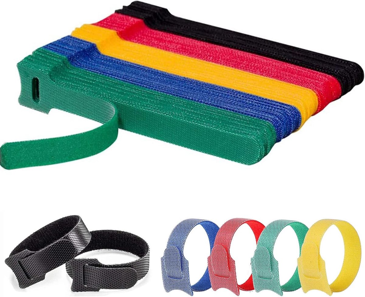 Kabelbinders 100 stuks - 1,2 x 15 cm - kleurrijk nylon - herbruikbaar en verstelbaar - ShopVlot