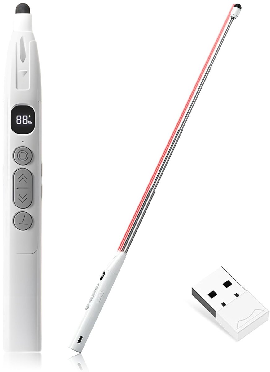 Presenter - 2,4 GHz USB-presentator - Wit - 3-traps roodlichtlaser - Ideaal voor presentaties - ShopVlot