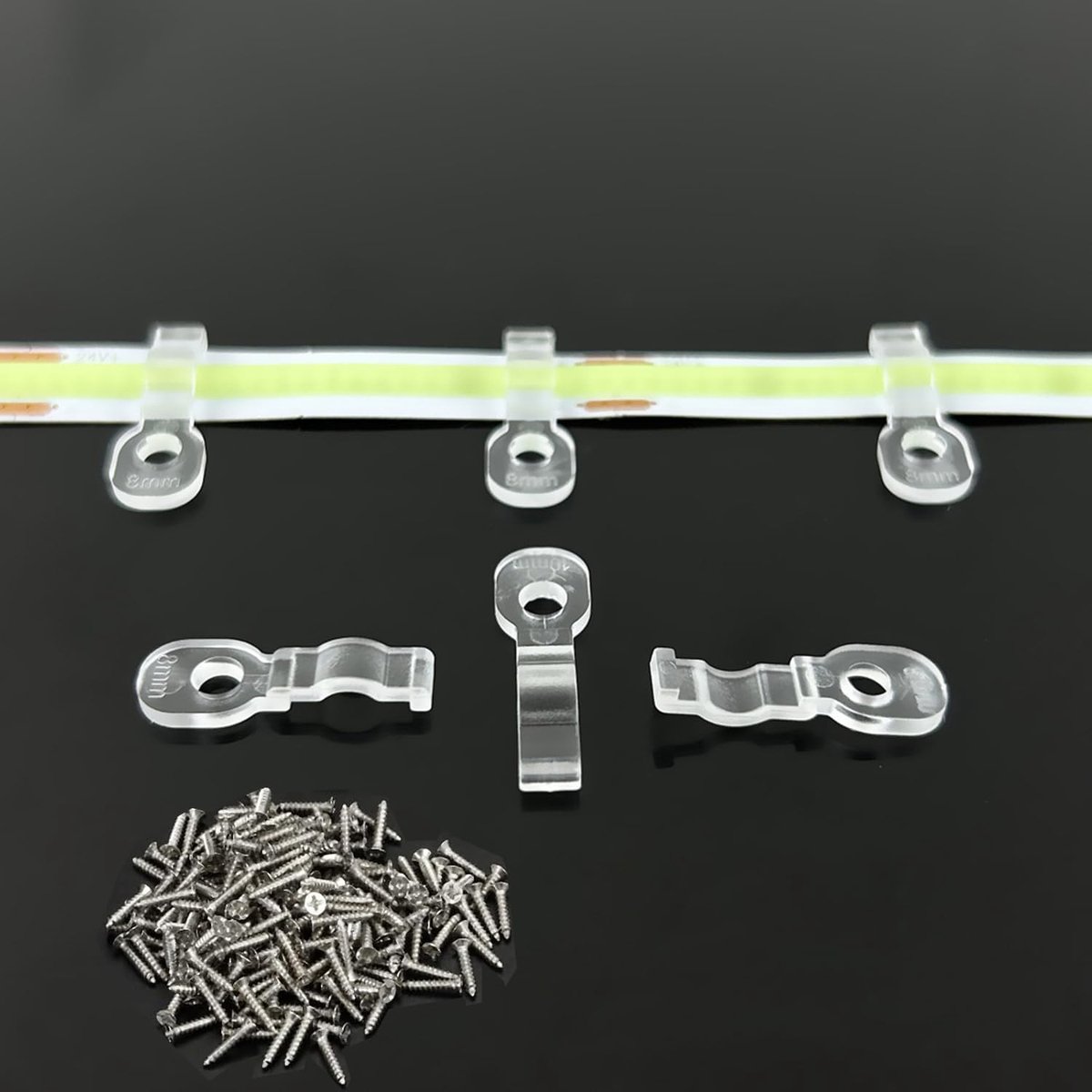 COB Strip Light Montagebeugels - 100 Transparante Clips - Inclusief 100 Schroeven - Eenvoudige montage en onderhoud - ShopVlot