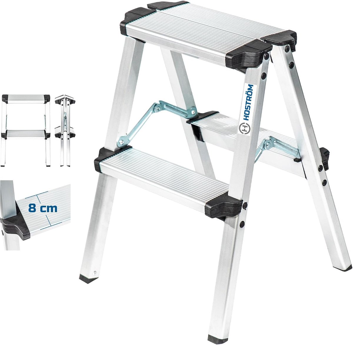 Stepladder 2 treden - aluminium - compact en robuust - ideaal voor kleine ruimtes - ShopVlot