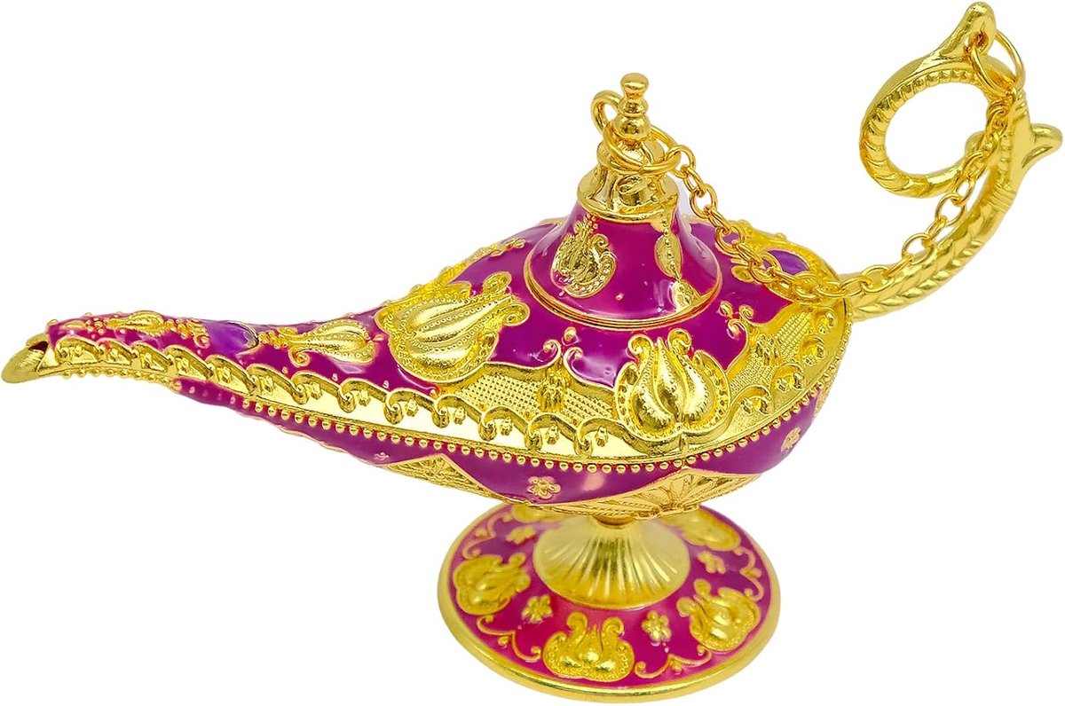 Aladdin lamp 11 cm - goud en paars - luxe decoratie - sfeervol licht - ShopVlot