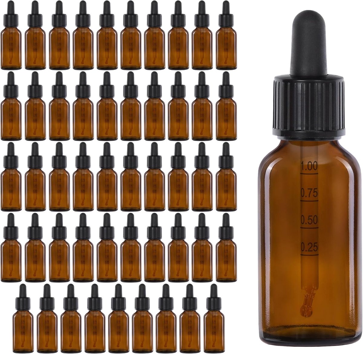 Pipetflessen 50 x 30 ml - Bruin glas - Glazen pipet met schaal - Nauwkeurige dosering voor oliën - ShopVlot
