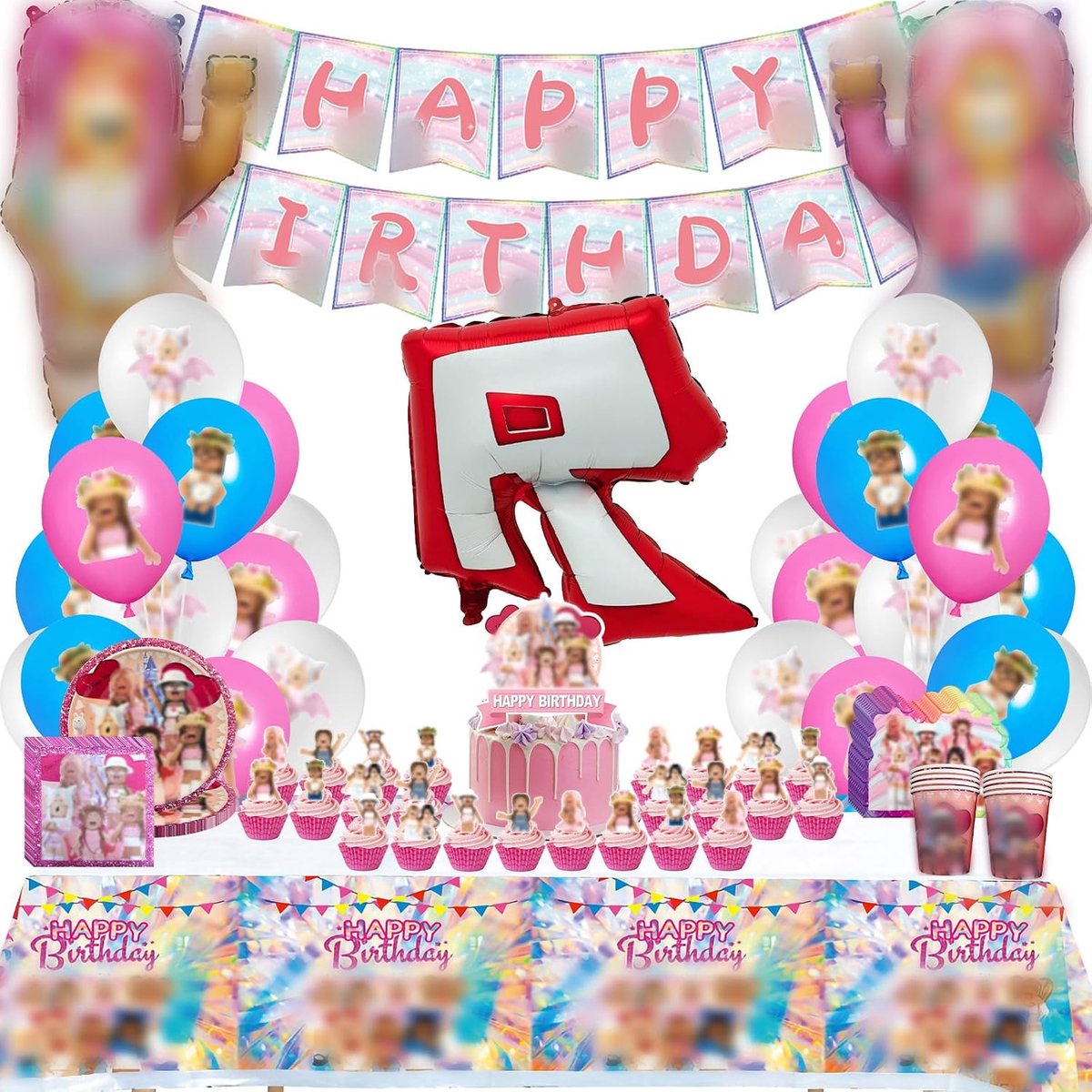 Partypakket Roblx 102-delig - Ballonnen en Servies - Voor 10 Personen - Feestdecoratie - ShopVlot