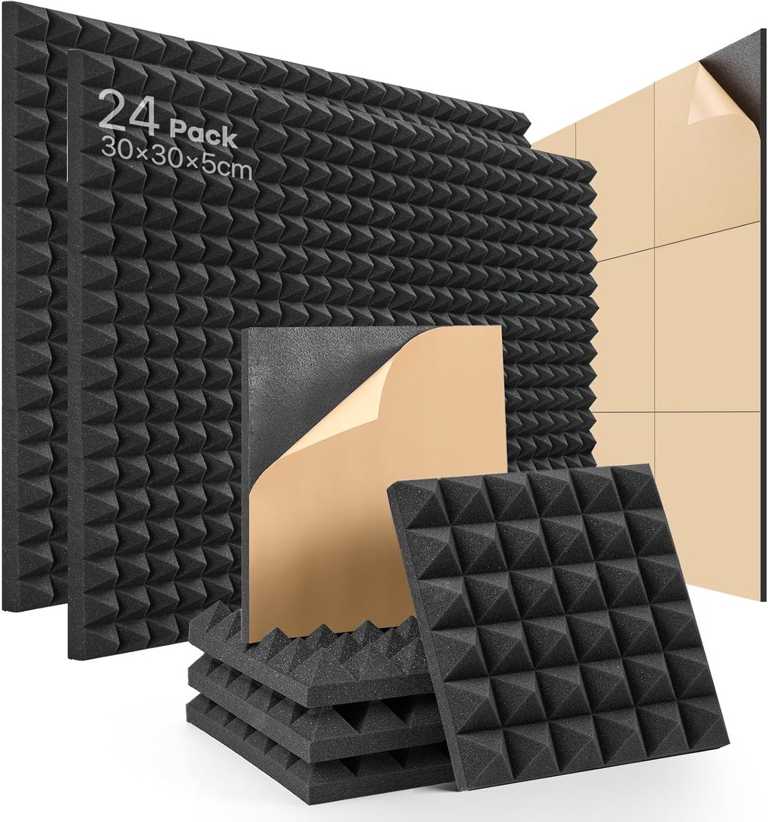 Akoestische panelen 30 x 30 x 5 cm - Zelfklevend geluidsabsorberend schuim - Professionele geluidsbehandeling - ShopVlot