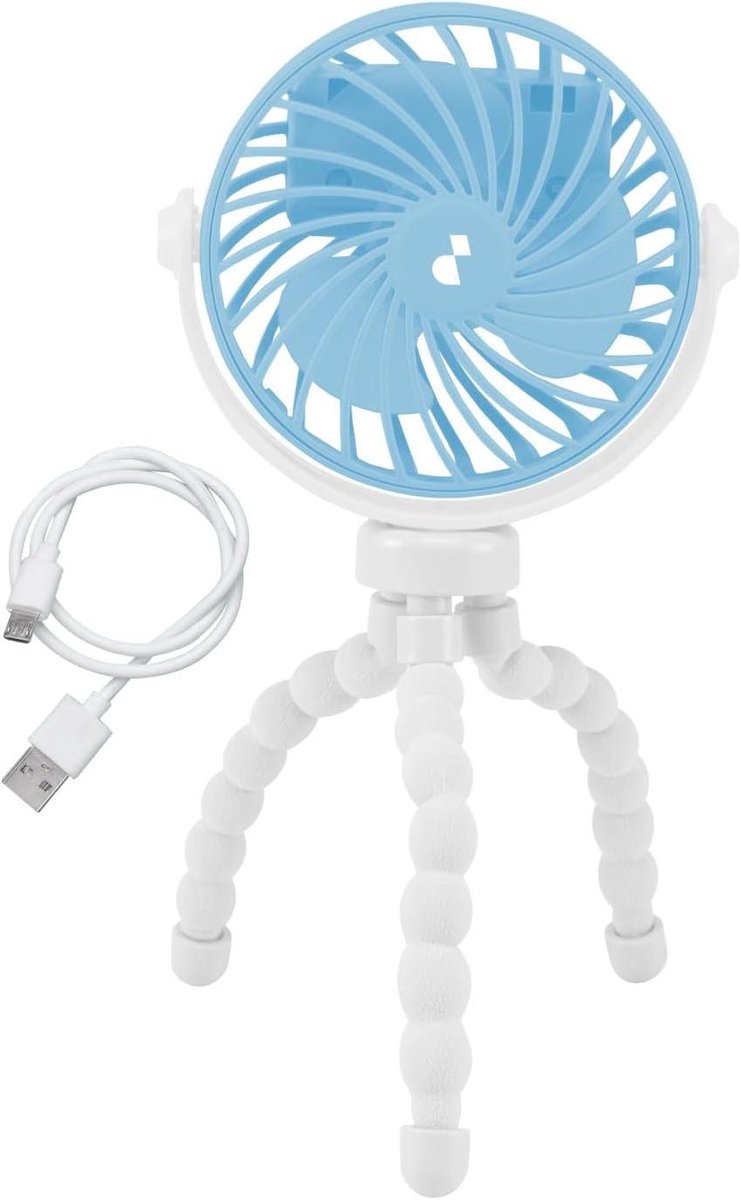 Mini ventilator - Draagbare koeler - Persoonlijk comfort - Flexibele poten - USB-C opladen - Wit blauw