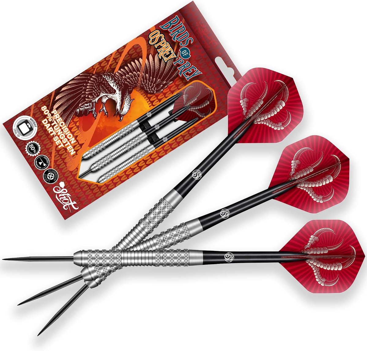 Steel darts 23g - 80% tungsten - Shot Birds of Prey Osprey - perfecte grip en balans - ShopVlot