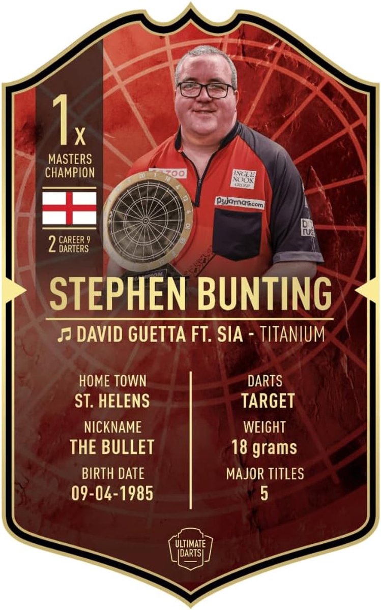 Darts kaart Stephen Bunting - Masters Champion 2024 - Bull's Darts - Verzamelobject voor dartliefhebbers - ShopVlot