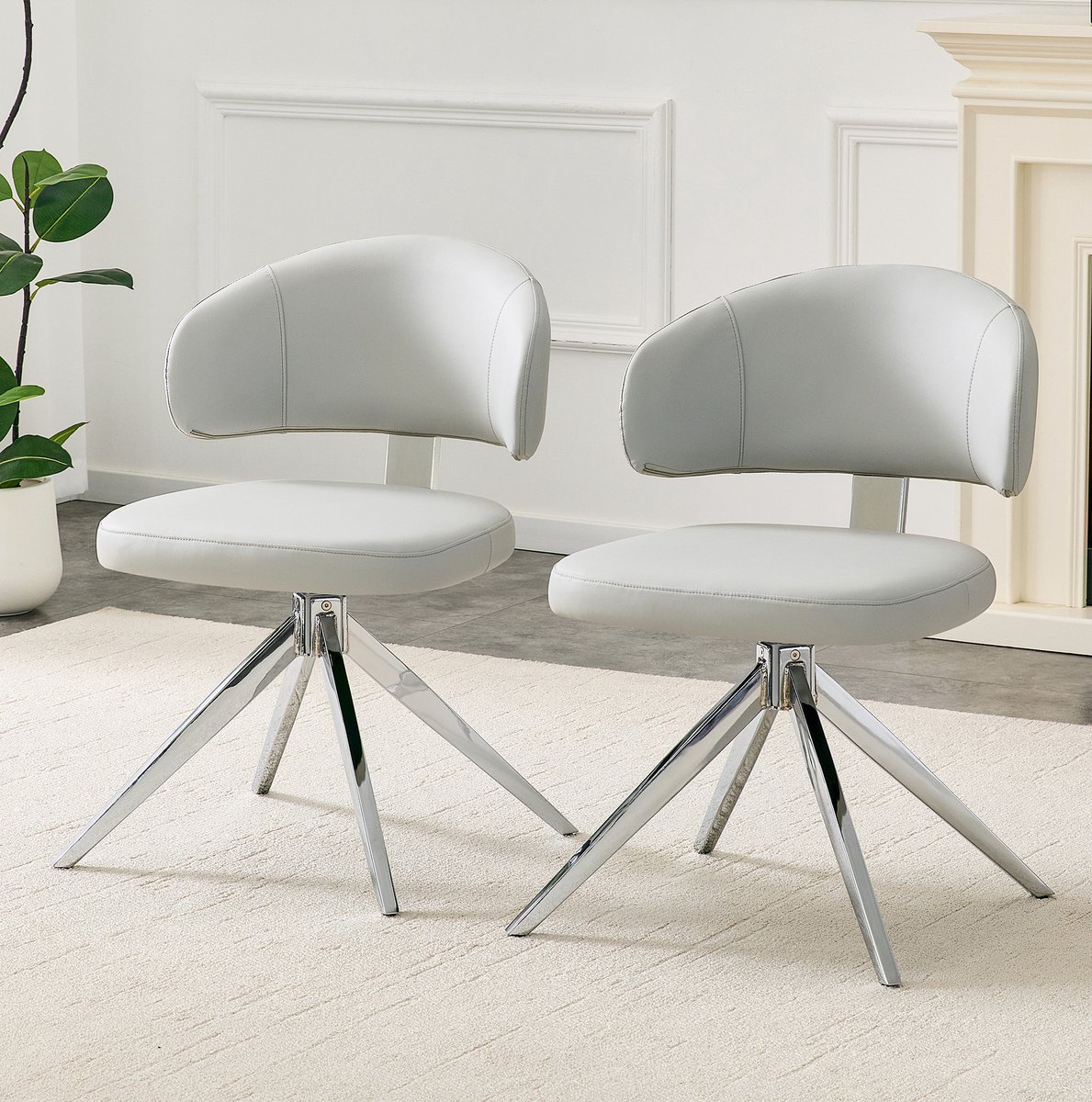 DESMIU Bureaustoel 77 Cm - Zonder Armleuningen - 360 Graden Draaibaar Met Comfortabele Bekleding - Voor Bureau En Woonkamer - Kunstleer - Licht Grijs