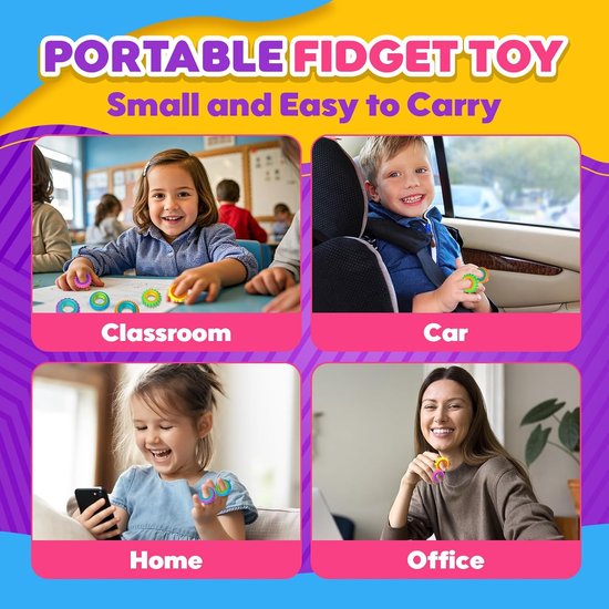 Kinderen en volwassenen gebruiken fidget toys in de klas, auto, thuis en op kantoor.