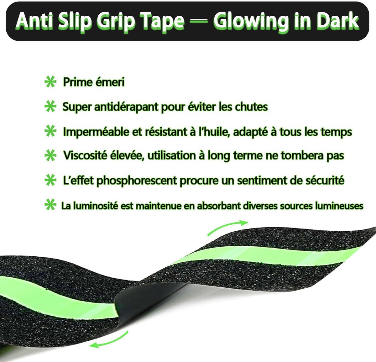 Antislip tape - 2 stuks - met lichtgevende folie - waterdicht - verdikt - 5 cm x 5 m - geschikt voor trappen en treden binnen en buiten - zwart