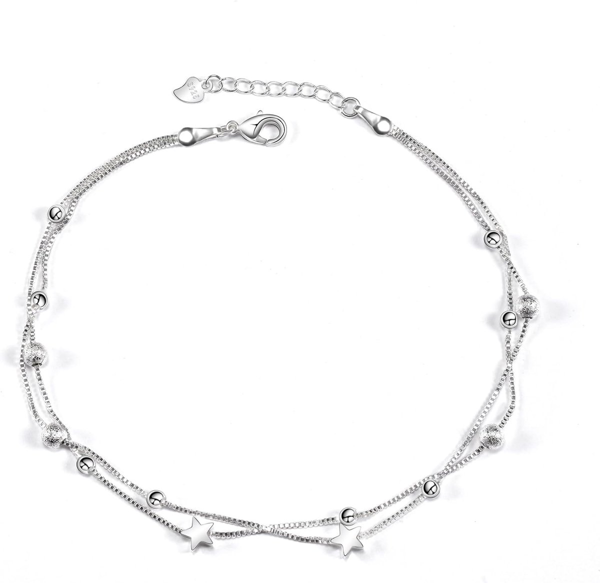 Anklet met dubbele laag parels - 925 zilver - stervormig design - elegant voor elke gelegenheid - ShopVlot