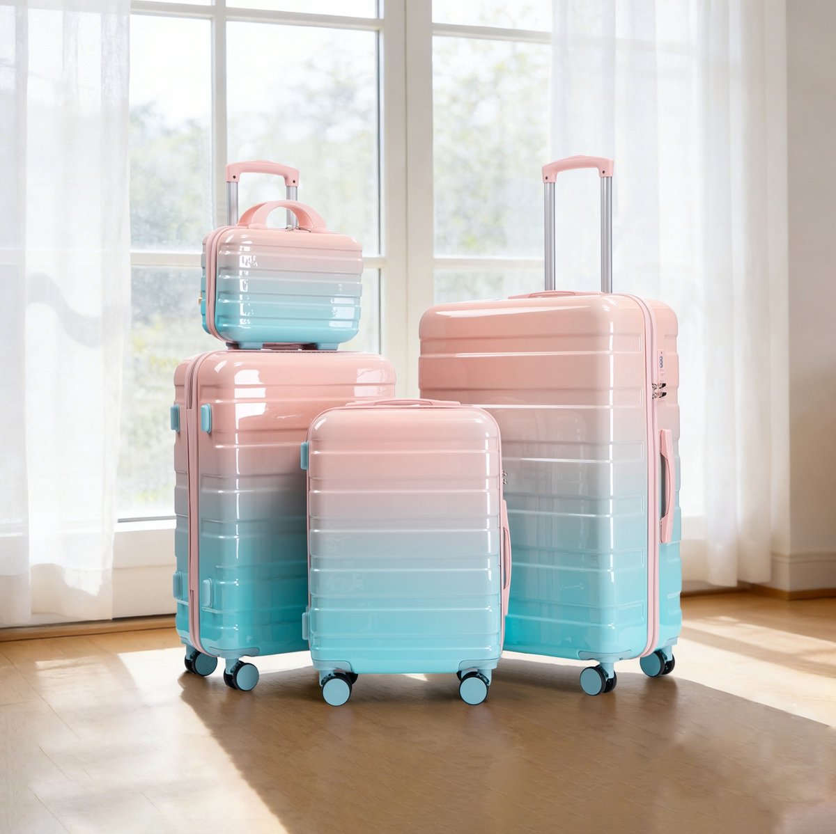 COVREO Kofferset 14 20 24 28 inch roze, polycarbonaat hardcase met cijferslot