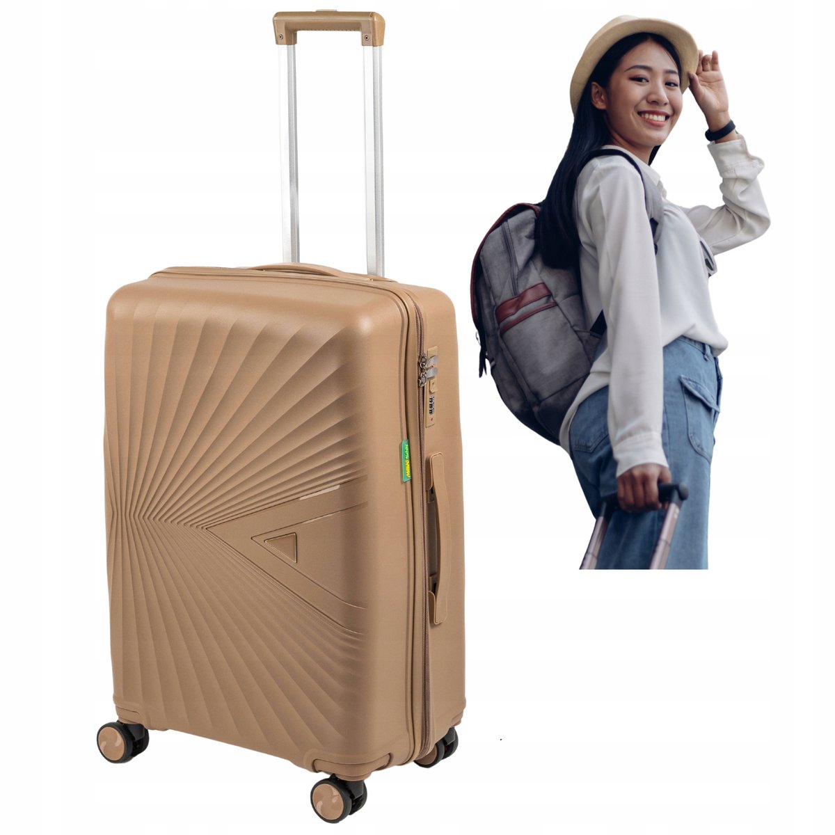 Merkloze Beige Harde rijstkoffer Middelgroot 65L lichtgewicht 4 wielen