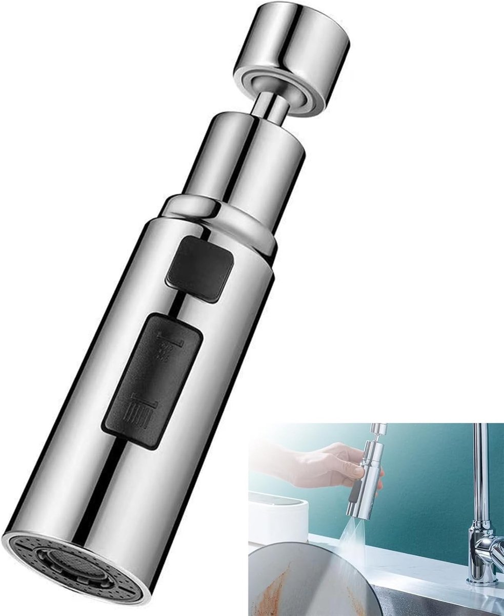 Keukenkraan Verlengstuk, Waterbesparende Kraanaccessoire met 3 Modi, 360° Rotatable, Gesch