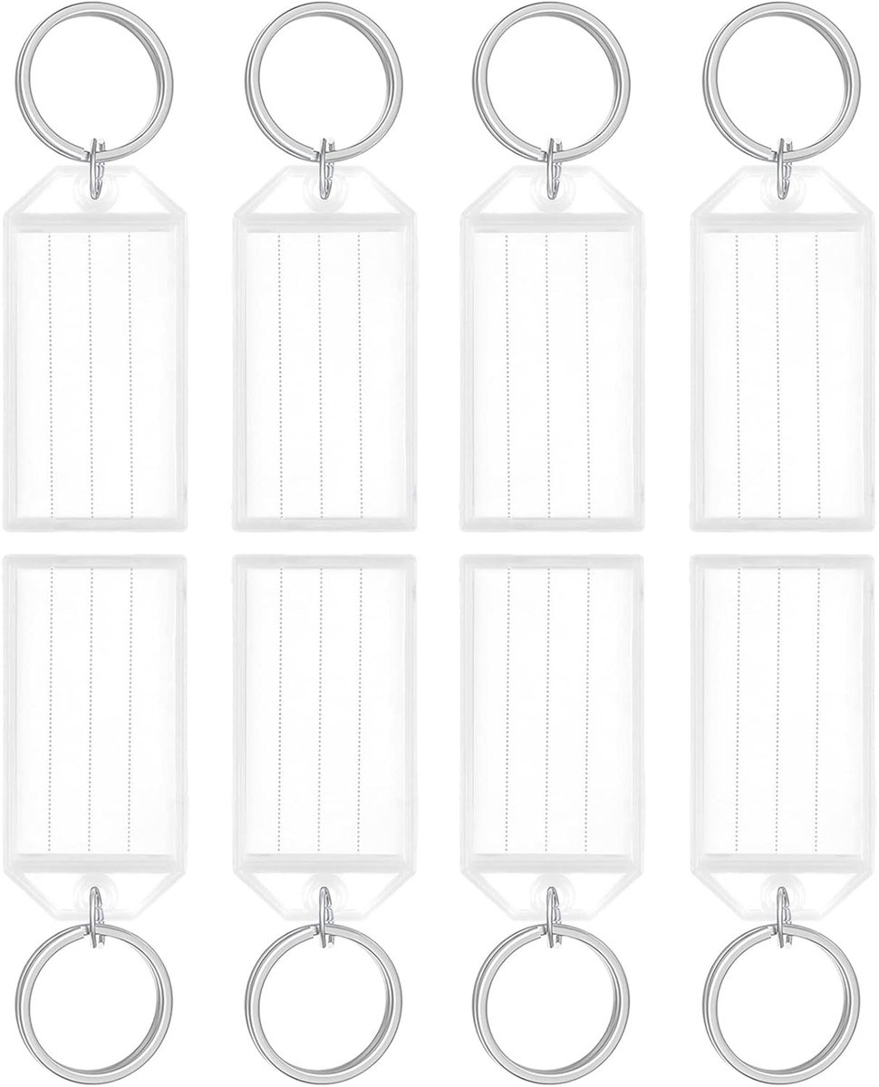 20 Stuks Sleutellabels van 5 cm - Plastic Sleutelhangers met Lege Papieren Labels en Transparante Hoezen voor Identificatie van Sleutels, Wit