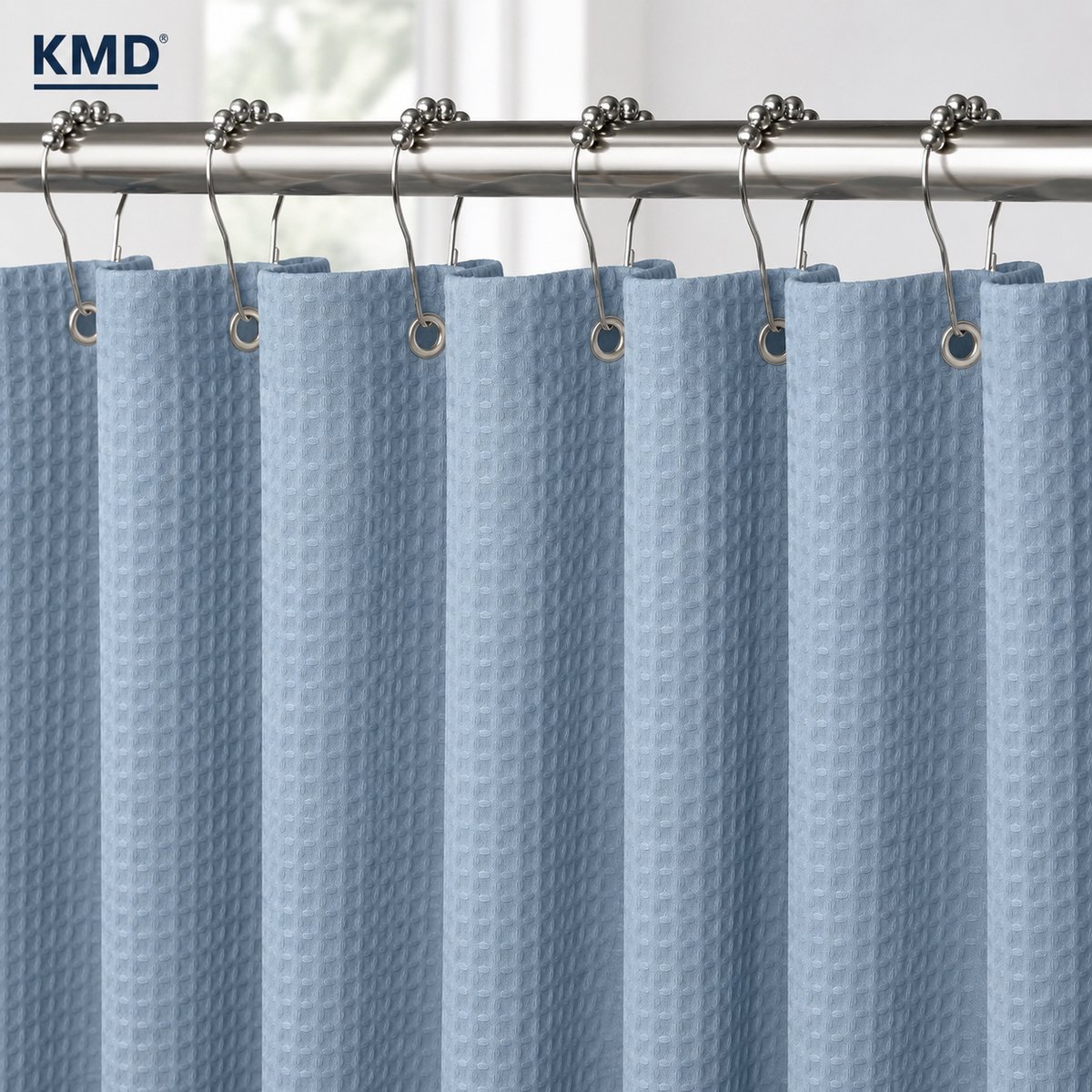 KMD Douchegordijn Wafelstof Waterdicht 122x182 cm - Anti-schimmel Badgordijn voor Badkamer en Douchecabine - Maanlichtblauw