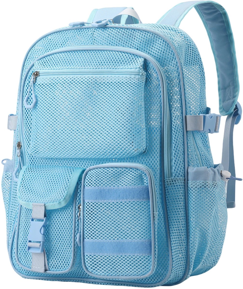 LISM-Rugzak van verstevigd mesh, transparante schooltas, geschikt voor school, zwemmen en stranduitjes - blauw