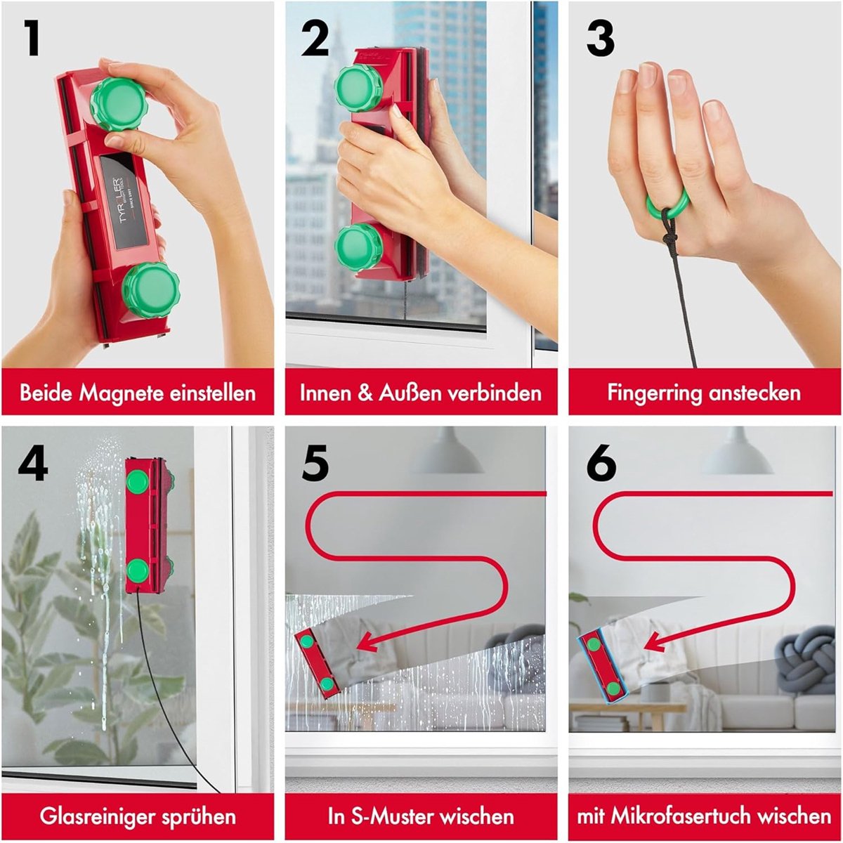 carmdering - Ramenwasser –Magnetische Ramenwasser - Magnetische Raamwisser Voor Dubbel Glas - Ruitenreiniger – Glasreiniger – Vensterborstel- 20 - 28mm – Rood