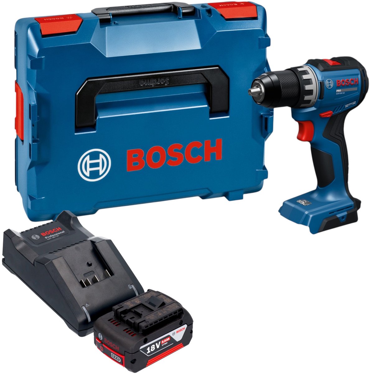 Bosch GSR 18V-52 Professional accuboormachine 18 V 70 Nm borstelloos + 1x accu 5,0 Ah + oplader + L-Boxx