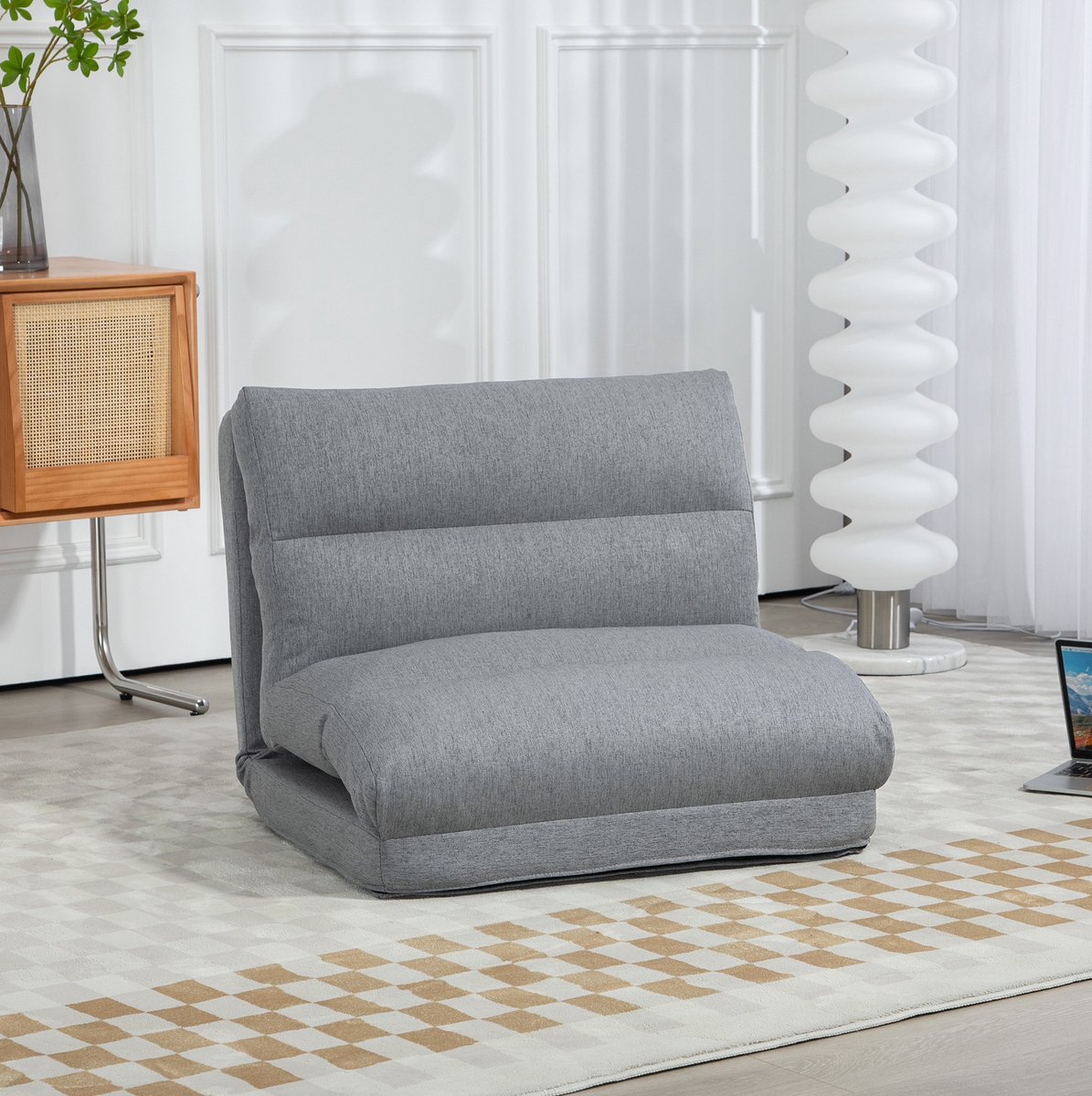OKWISH Relaxfauteuil 70 x 41 x 56 cm - 6 Standen Verstelbare Rugleuning Met Bedfunctie - Voor Lezen, Mediteren En Rusten - Polyester - Grijs