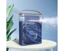 Draagbare USB-miniairco - ventilator voor op het bureau met vernevelaar, aromadiffuser, luchtbevochtiger, timer, automatische uitschakeling, draaifunctie, 7-kleuren-led en stille werking – Voor thuisgebruik - blauw