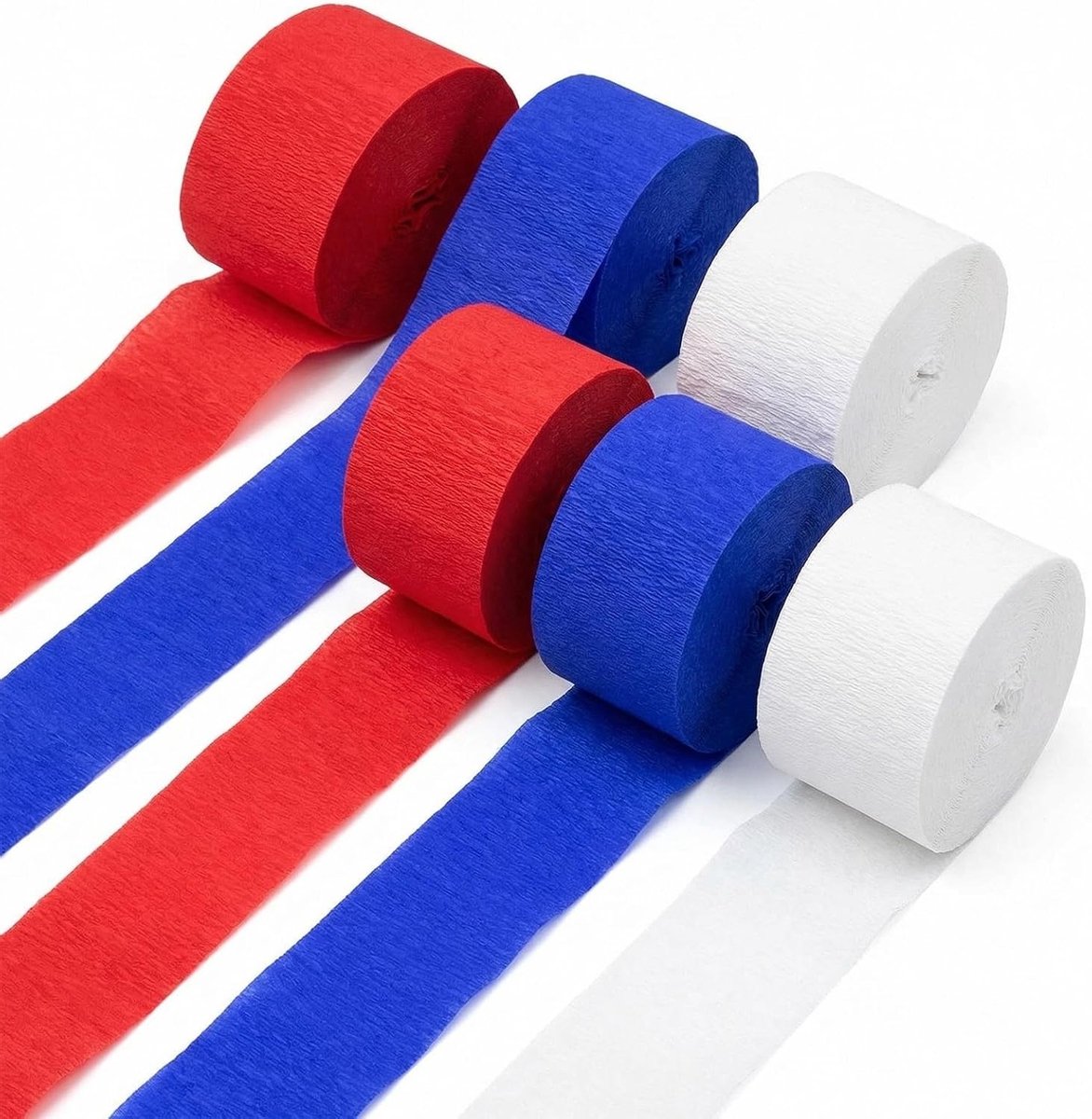 Crepe Paper 6 Rolls 4.5cmx25m, Red Blue White Crepe Tapes, Flexible Crepe Paper for Wedding Birthday Party Crafts Home - ShopVlot