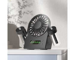 LISM-Draagbare bureauventilator met twee vernevelaars, een mini-USB-ventilator met vier instelbare snelheden en een stille ventilator met led-display; Geschikt voor thuis- en kantoorgebruik – zwart.