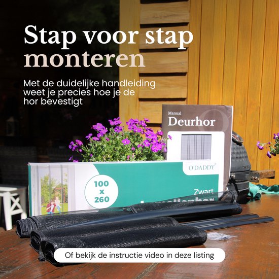 O'DADDY® Vliegengordijn Lamellenhor - 100x260 cm - Deurgordijn - Hordeur - Aanpasbaar Ontwerp - Glasvezel - Deurhor Zwart