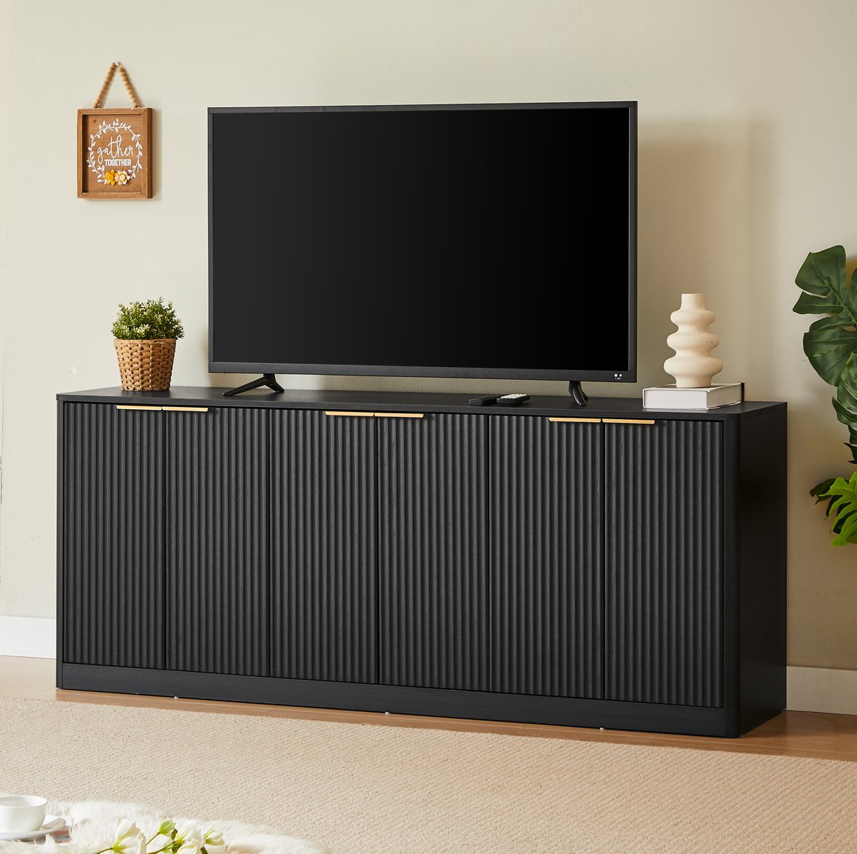 MEUNIQ dressoir 170 x 40 x 70,5 cm met golffront en 6 deuren, opbergkast en tv-meubel voor