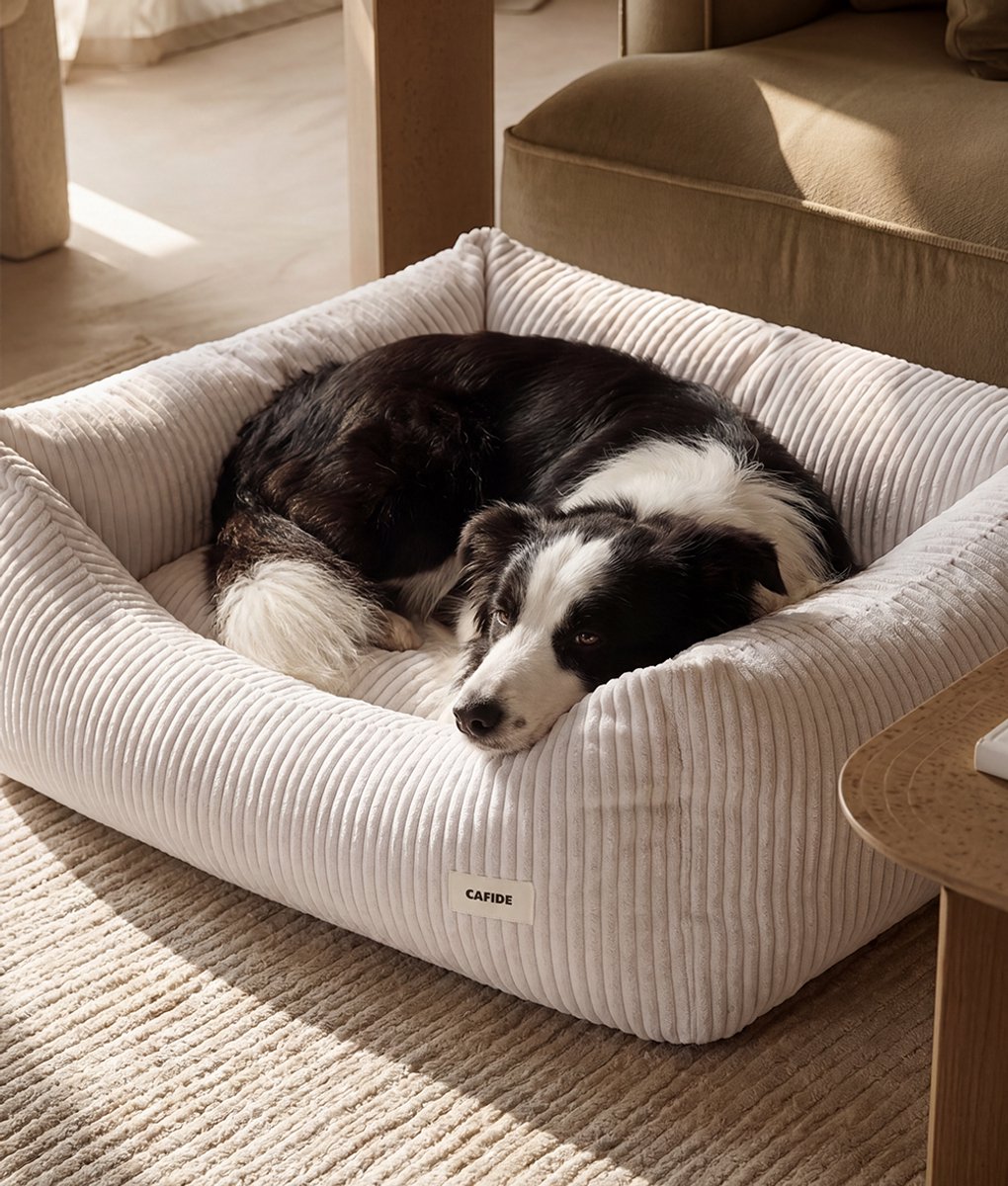 Bone White Corduroy hondenbed, Snozy - Maat L
