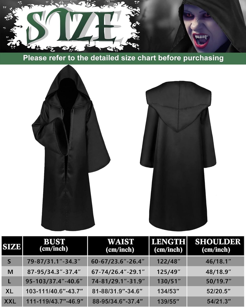 Heren Gewaad met Kap voor Cosplay, Gotische Tuniek voor Halloween, Magische Wizard Cape en Kostuum