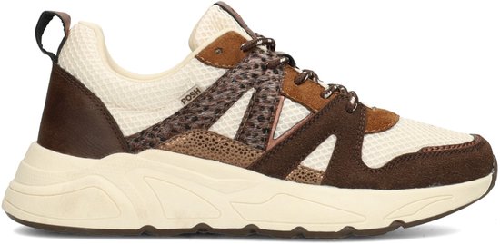 Basket marron avec mesh blanc, daim marron, détails léopard et semelle crème.