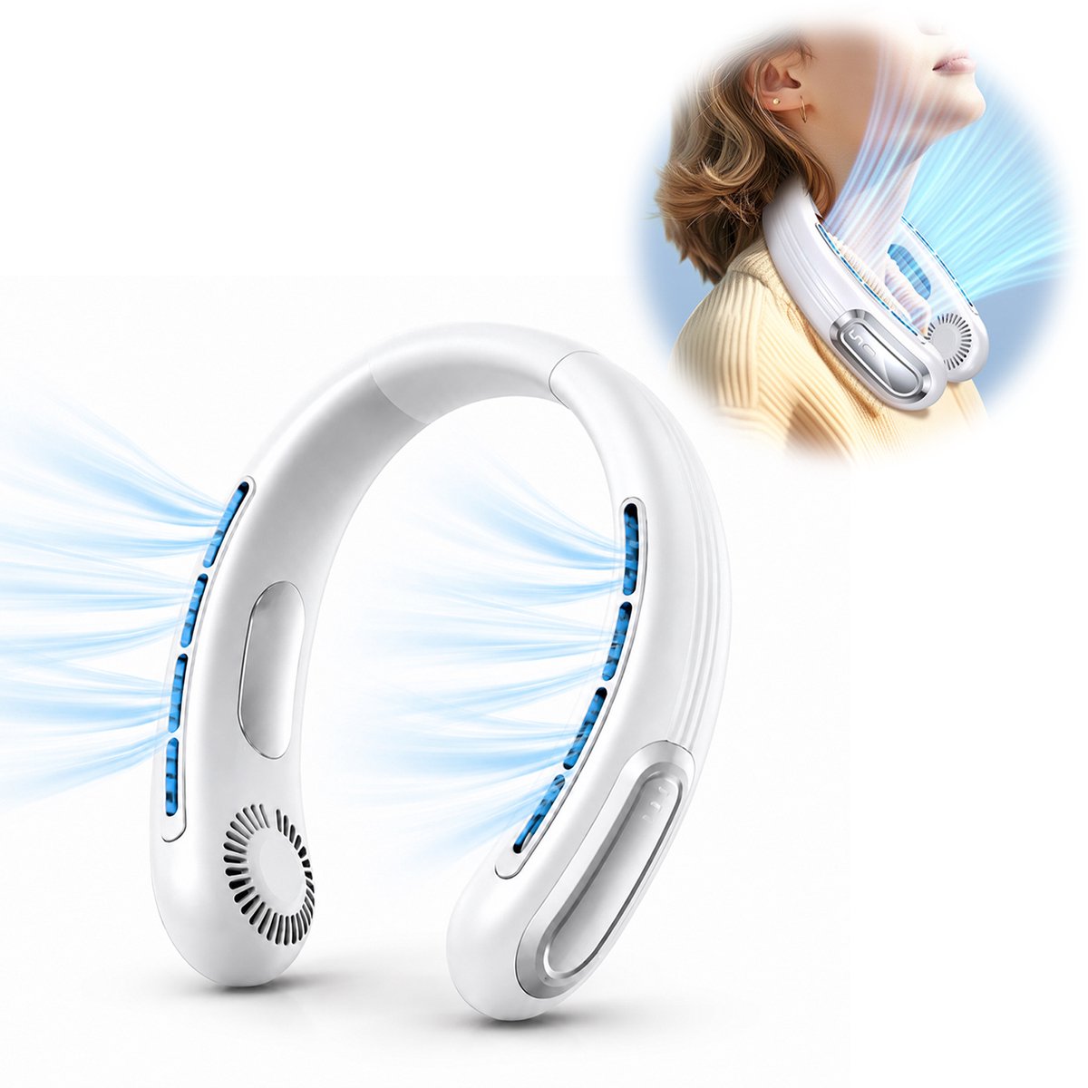 Hogesnelheids Nekventilator - Oplaadbaar Draagbaar Bladloos LED - voor Fietsen, Wandelen, Kamperen - Luchtkoeler Nekventilator - 1 Stuk